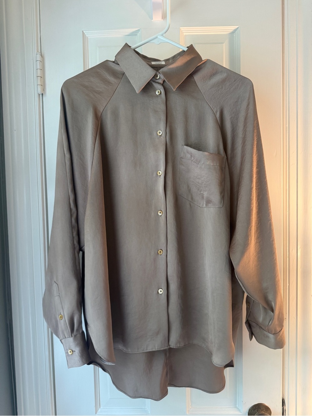 Aritzia Wilfred Taupe Long-Sleeve Button Down | XS